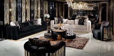 Produktbild von Set 4tlg Sofa Sessel Couchtisch Wohnzimmer Luxus Schwarz Einfarbig Polyester Neu