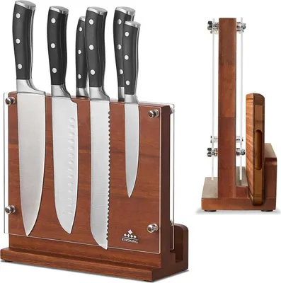 Produktbild von ENOKING Magnetischer Messerblock aus Akazienholz mit Acrylschild für 12 Messer