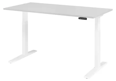 Zdjęcie produktu dla Biurko elektryczne bümö XMKA – wymiary:  160 x 80 cm, kolor: szary, podstawa: biała
