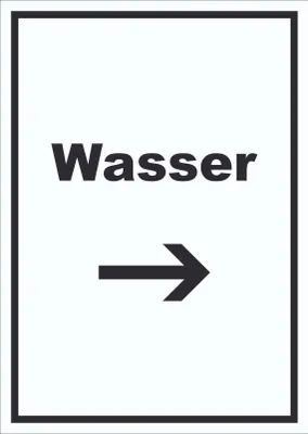 Produktbild von Wasser Schild mit Text und Richtungspfeil rechts Anschluss hochkant A5 (148x210mm)