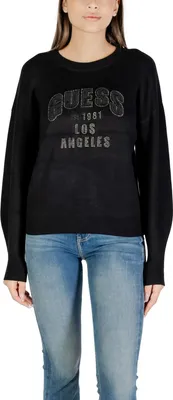 Image de Guess Pulls Femmes Noir Imprimé Manches Longues Col Rond : Taille - M Taille : M