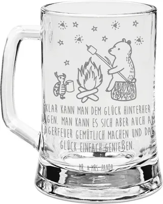Produktbild von Mr. & Mrs. Panda Krug Bär & Marienkäfer Lagerfeuer - Transparent - Geschenk, Humpen, Seidel, Teddy, Glaskrug, Glas Bierkrug, Gravur