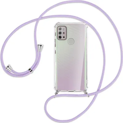 Produktbild von Handykette Backcover-Schutzhülle mit Band (Metall silberfarben) für Motorola Moto G10 (Power), G20, G30 - violett