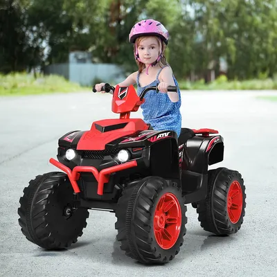 Zdjęcie produktu dla Elektryczny quad dziecięcy COSTWAY 12V z reflektorami, mini quad elektryczny z muzyką i klaksonem, quad dziecięcy na 4 kołach 2,8-5 km/h, samochód elektryczny dla dzieci od 3 lat (czerwony)