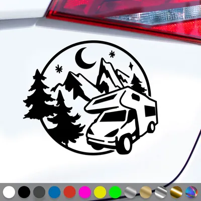 Produktbild von PantherPixel Wohnmobil Aufkleber Wohnwagen Bus Reisen Camping Berge Sticker Auto Geschenkidee Farbe Schwarz