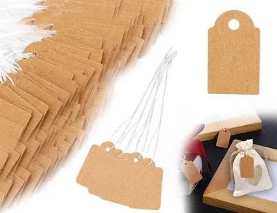 Produktbild von Prijslabels-Set aus 200 - Papierschilder mit Schnur - Hängeetiketten - Schmucketiketten - Maße 1,5 x 2,5 cm - Klebeetiketten