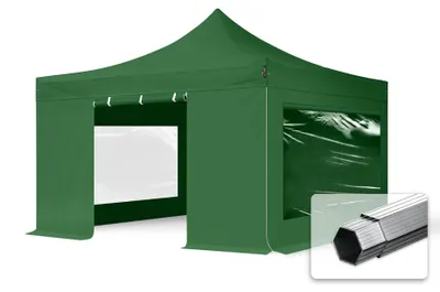 Produktbild von TOOLPORT 4x4m Aluminium Faltpavillon, inkl. 4 Seitenteile, dunkelgrün