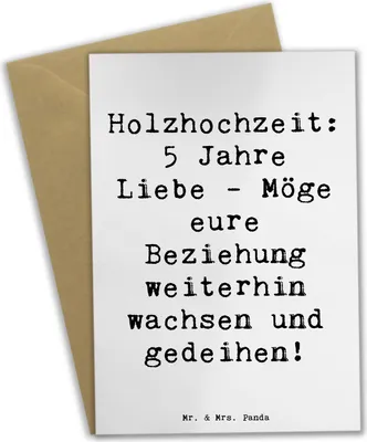 Produktbild von Mr. & Mrs. Panda Grußkarte Spruch 5. Hochzeitstag Holzhochzeit - Weiß - Geschenk, Heiraten, Beziehung, Heirat, weihnachtskarten, einladungskarten, Partnerschaft