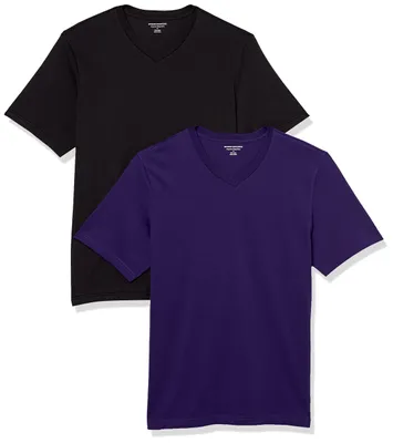 Produktbild von A. Essentials Herren T-Shirts mit V-Ausschnitt, kurzärmelig, 2er-Pack, Schwarz/D