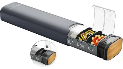 Produktbild von Tablettenbox 7 Tage Metall Medikamentenbox Organizer Grau 16.5cm