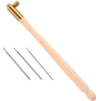 Tambour-Haken-Set mit 3 Nadeln (0,7–1,2 mm) – Holzgriff – Stickwerkzeug