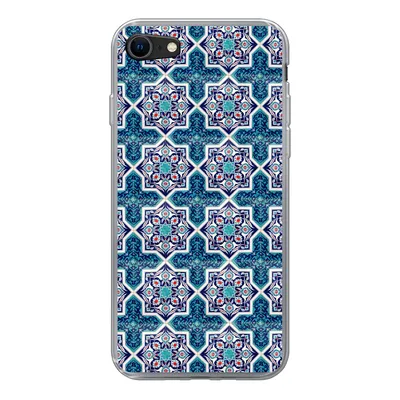 Produktbild von MuchoWow® Handyhülle Schutzhülle Hülle für iPhone SE 2020 Ein marokkanisches Mosaikfliesenmuster, bei dem hauptsächlich die Farbe Blau verwendet wird Silikon Softcase Handy Hülle - Kartenbesitzer