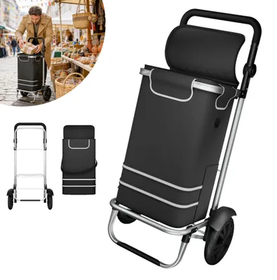 Productafbeelding van JOIEYOU Opvouwbare transportwagen, 100 x 45,5 x 39 cmm, boodschappenwagen met tas van 56 liter, aluminium en 600D Oxford-stof, inklapbare handwagen, zwart