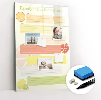 Produktbild von Magnetische Wandtafel - Schwarzer Marker + Schwamm + Magnete - 60 x 90 cm - Menüplaner