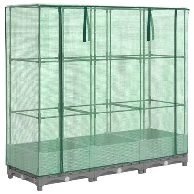 Produktbild von Hochbeet mit Gewächshaus-Aufsatz Rattan-Optik 120x40x123 cm
