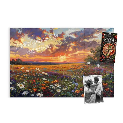 Produktbild von Magnettafel 60x40cm Pinnwand Whiteboard beschreibbar - Blumenwiese Sonnenuntergang