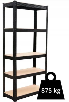 Zdjęcie produktu dla Regał magazynowy 5 półek 180x90x40 cm – stabilny, regulowany, montaż bez śrub | Kolor: metal/drewno