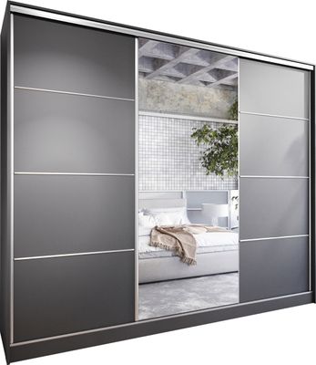 Schiebetürenschrank mit Spiegel und Schubladen ELLI D 270 schwarz Schlafzimmerschrank Garderobenschrank