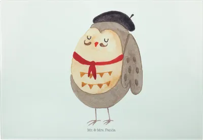 Produktbild von Mr. & Mrs. Panda Schneidebrett Eule Frankreich - Weiß - Geschenk, Frühstücksbrett, vesperbrett, Eulen, Glas Schneideplatte, Stolz, Das Leben Ist schön, Owl, Servierplatte