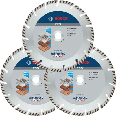 Produktbild von Bosch PRO Multi Material Diamant Trennscheibe 230 x 22,23 mm 3 Stk. ( 3x 2608615065 )