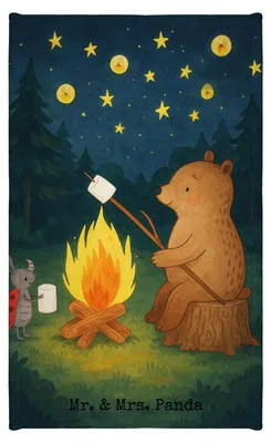 Produktbild von Mr. & Mrs. Panda Handtuch Bär & Marienkäfer Lagerfeuer Design - Weiß - Geschenk, Frotteetuch, Gästehandtuch Bunt, Baumwollhandtuch, Frotteehandtuch, Teddy, Klein