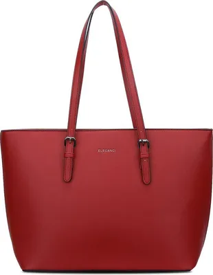 Produktbild von Eleganci Damen Shopper Tasche mit Reißverschluss - Schultertasche, Handtasche, A4 geeignet, rot