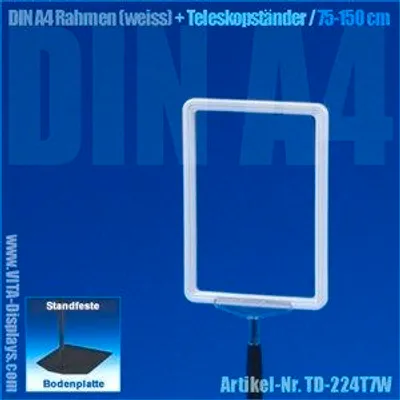 Produktbild von A4 Rahmen (weiss) + Teleskopständer 75-150cm
