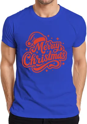 Produktbild von Merry Christmas Weihnachten Geschenk Santa Hat Sterne Vintage Herren T-Shirt, Blau, S