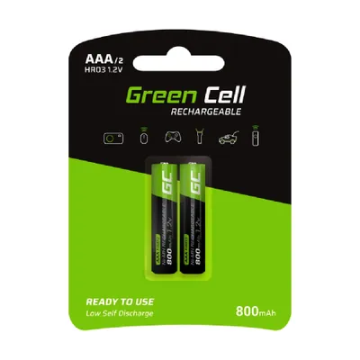 Produktbild von Green Cell 800mAh 1.2V 2 Stck Vorgeladene NI-MH AAA-Akkus - Akkubatterien AAA/Micro, sofort einsatzbereit, Starke Leistung, geringe Selbstentladung, wiederaufladbare Akku Batterie, ohne Memory-Effekt