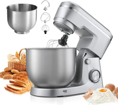 Produktbild von Küchenmaschine - Standmixer Knetmaschine - Leistung 1500 W - Edelstahlschüsseln 4,2 + 5,7 L - Geschwindigkeitsstufen 10 - Kippkopf - Knethaken Rührbesen Schneebesen