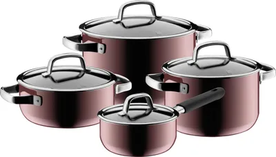 Produktbild von WMF Fusiontec Mineral Topfset Induktion 4-teilig, Kochtopf Set mit Glasdeckel, High-Tech Keramik, Induktions Töpfe Set , kratzfest, rot