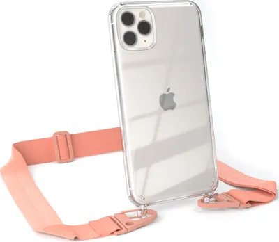 Produktbild von EAZY CASE - Hülle mit Band für Apple iPhone 11 Pro Max, Handyhülle mit Umhängeband, Silikonhülle transparent, Handykette in Orange