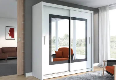Produktbild von Kleiderschrank 203 KLAUDIE mit Schiebetüren – weiß/graphitfarbenes Glas