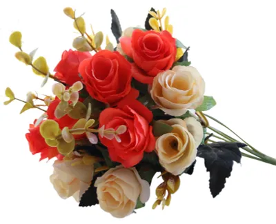 Produktbild von 6 künstliche Rosenzweige, 12 Rosenköpfe, leuchtende Farben, realistisches Aussehen, Foto-Requisiten, Heimdekoration