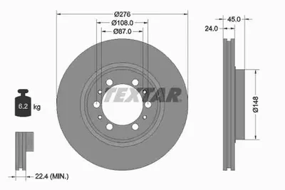 Obrázok produktu pre 2 brzdové kotúče Textar 276 mm vpredu pre Mitsubishi Pajeo + Sport
