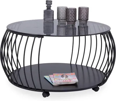 Produktbild von Famanu Salontisch Modern Rund Schwarz Metall - 60x45x60 cm