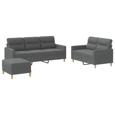 Produktbild von 3-tlg. Sofagarnitur mit Kissen Dunkelgrau Stoff