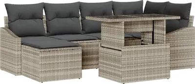 Immagine prodotto di Set da giardino composto da 7 pezzi, colore grigio chiaro, in rattan sintetico (poly-rattan), marca vidaXL