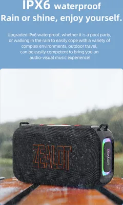 Obrázek produktu pro ZEALOT S85 Přenosný bezdrátový reproduktor BT 5.3, 50 W, zesílený basový zvukový box s barevným světlem RGB, nastavitelné režimy ekvalizéru, přehrávání z USB TF karty, IPX6, vodotěsný pro venkovní párty, kempování, cyklistiku, tanec na náměstí