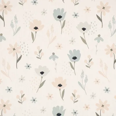 Produktbild von Dekostoff Meterware Baumwollstoff Halbpanama Digitaldruck Blumen ecru mintgrün vanille 140cm