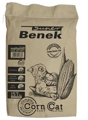 Zdjęcie produktu dla Super Benek Corn Cat zbrylający i naturalny żwirek kukurydziany dla kotów do kuwety o naturalnym zapachu 25l