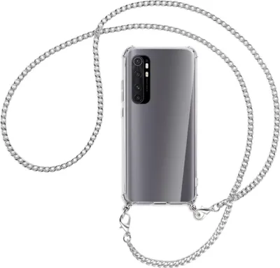 Produktbild von Handykette Backcover-Schutzhülle mit Band (Metall silberfarben) für Xiaomi Mi Note 10 Lite - silberfarbene Kette