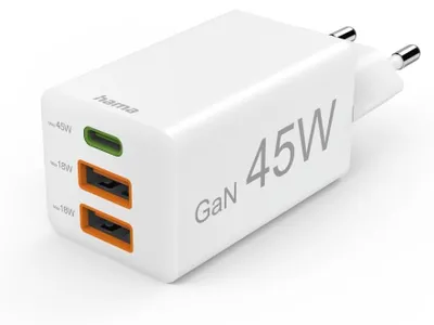 Produktbild von hama Schnellladegerät GaN, 1x USB-C, 2x USB-A, Mini-Ladegerät, PD, 45 W,