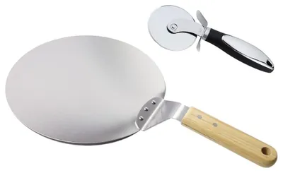 Pizzaschep mit Pizzaschneider, Edelstahl, Holzgriff, 25,4 cm