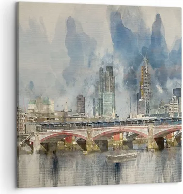 Produktbild von Bild auf Leinwand - Leinwandbild - Einteilig - London Aquarell Panorama - 50x50cm - Wand Bild - Wanddeko - Wandbilder - Leinwanddruck - Bilder - Wanddekoration - Leinwand bilder - AC50x50-4594