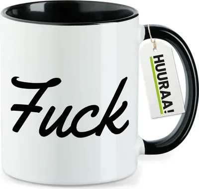 Produktbild von Huuraa Kaffeetasse Fuck englisch Schriftzug 330ml Schwarz Keramik Kaffeebecher Geschenkidee