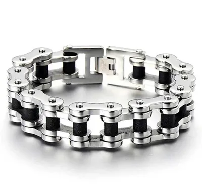 Produktbild von Herren Armband Edelstahl Panzerarmband Silber/Schwarz Xxl Biker + Verlängerung