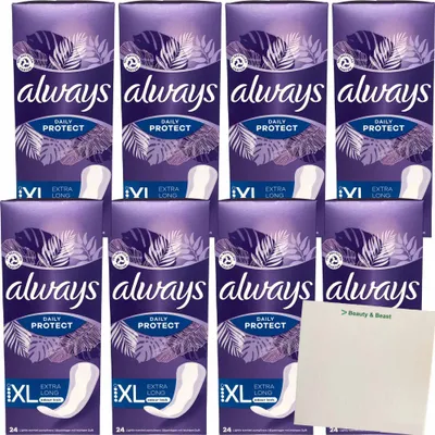 Produktbild von Always Daily Slipeinlagen Protect Extra Long 8er Pack (8x24 Stück Packung) + usy Block