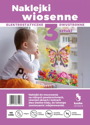 Obrázek produktu pro Jarní elektrostatické samolepky motýl a květiny oboustranné 3 kusy Kunke