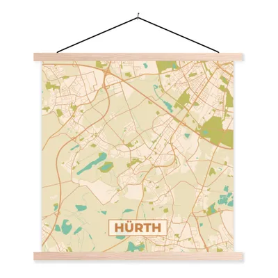 Produktbild von MuchoWow® Textilposter Hürth - Karte - Vintage - Stadtplan 60x60 cm mit holzfarbenen Rahmen - Wanddekoration